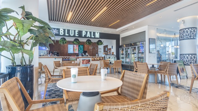 Starbucks served in the lobby at Blue Palm Cafe