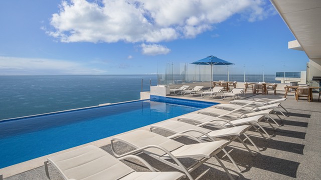Way up at the roof top pool
